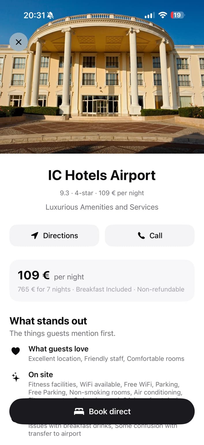 Veya finding a hotel