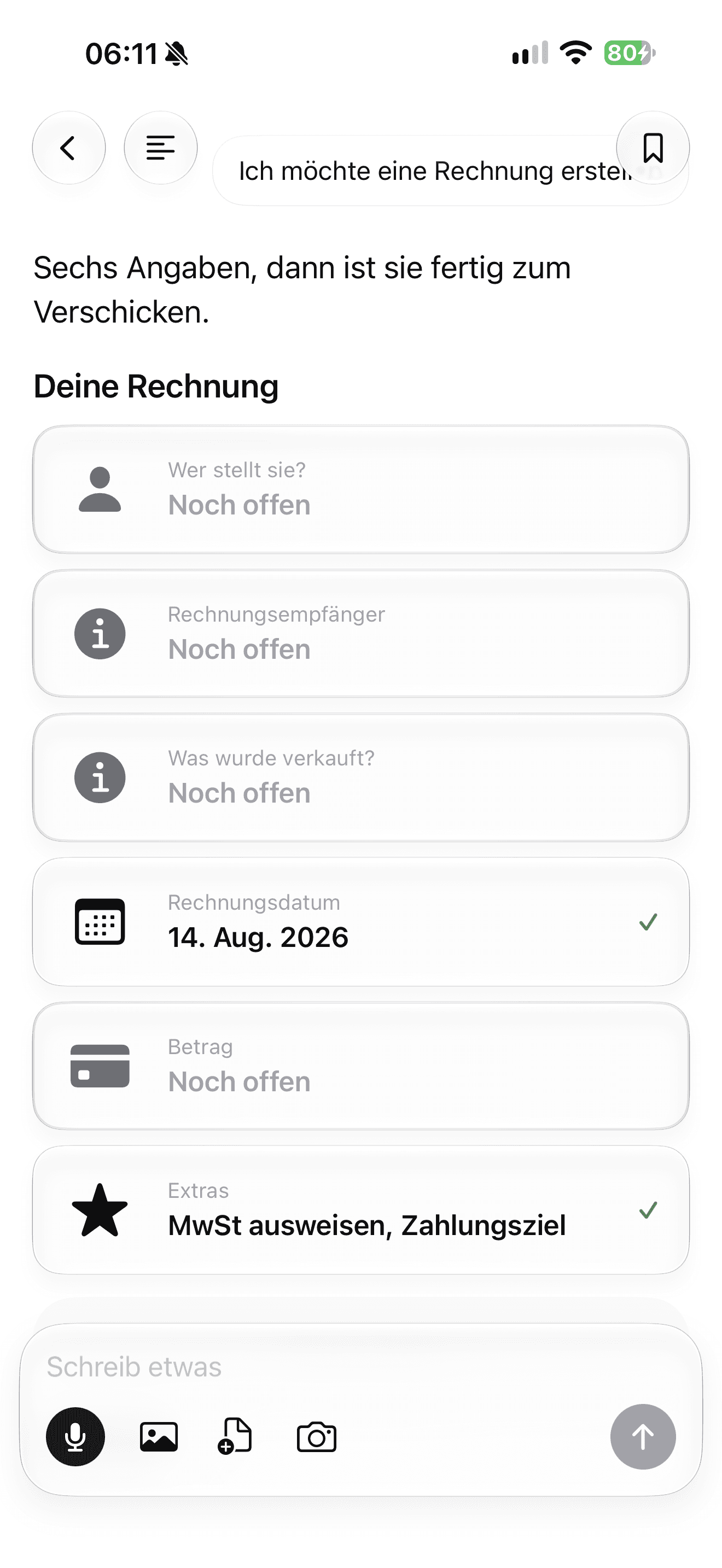 Veya creating an invoice